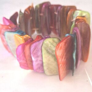 Boho Mother of Pearl Coastal Multicolor Rainbow Glazed SeaShell Beaded Bracelet
